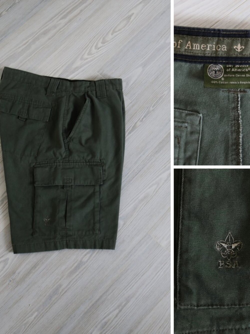 Boy Scouts of America Men's Cargo Shorts Green Canvas Outdoor Hiking Size 34